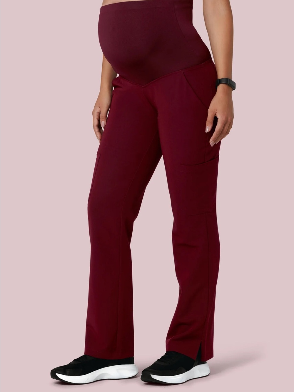 Maternity cargo Pants with Supportive Belly Panel in wine large and tall 34”